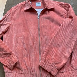Zara Men's Coral Pink Corduroy Zip Jacket